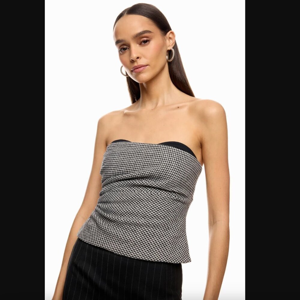 Reformation Haylee Top, Black and White Checkered Gingham Print, Size 2 - Picture 2 of 8